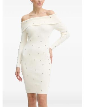 Guess Rhinestone-Embellished Off-Shoulder Mini Dress - White