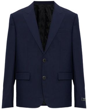 Balmain Logo-Patch Wool Blazer - Blue