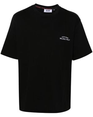 Gcds Cotton T-Shirt With Logo Embroidery - Black