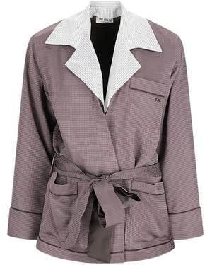 The Attico Belted Houndstooth-Pattern Jacket - Purple