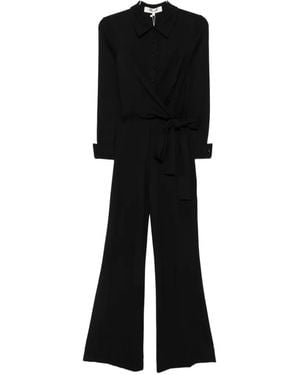 Diane von Furstenberg Michele Wrap-Front Long-Sleeve Jumpsuit - Black