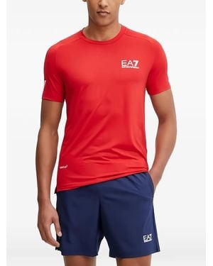 EA7 Logo-Print T-Shirt - Red