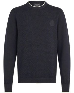 Billionaire Crest-Embroidered Basket-Weave Jumper - Blue