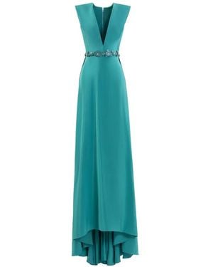 Saiid Kobeisy V-Neck Floral-Belt Maxi Dress - Blue