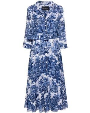 Samantha Sung Aster Illustration Style-Print Dress - Blue