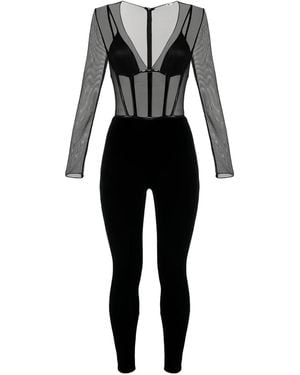 Elisabetta Franchi Tulle-Details Zip-Back Jumpsuit - Black