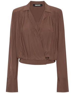 ROTATE BIRGER CHRISTENSEN Pleated Long-Sleeve Blouse - Brown
