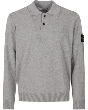 Stone Island Logo-Patch Virgin Wool Polo Shirt - Grey