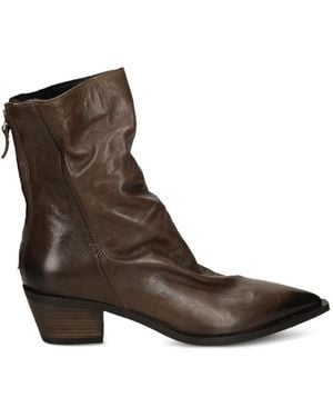 Mimmu Ruched Pointed-Toe Ankle Boots - Brown