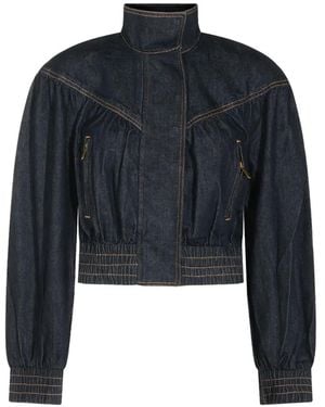 Zimmermann High-Neck Cropped Denim Jacket - Blue