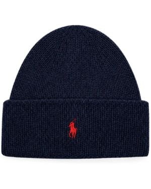 Ralph Lauren Pony-Embroidered Ribbed-Knit Beanie Hat - Blue