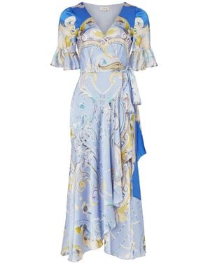 Temperley London Printed Silk Wrap Day Dress - Blue