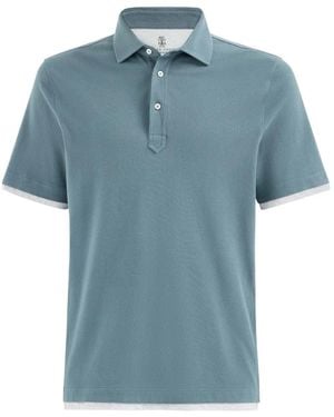 Brunello Cucinelli Polo De Piqué De Algodón Con Capas Sintéticas - Azul