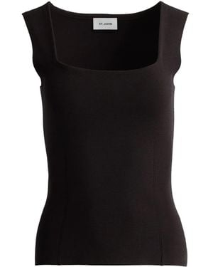 St. John Milano Square-Neck Top - Black