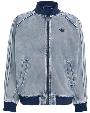 adidas Logo-Embroidered Denim Jacket - Blue