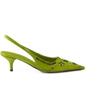 Prada Zapatos Bordados De Tacón Con Tira En La Parte Posterior - Verde