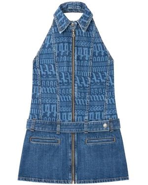 Palm Angels All-Over Logo Denim Dress - Blue