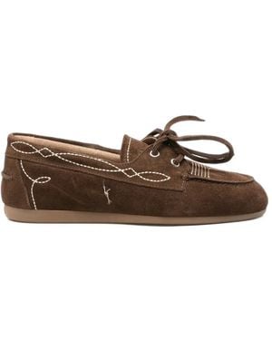 POSA Lace-Up Contrast-Stitch Loafers - Brown