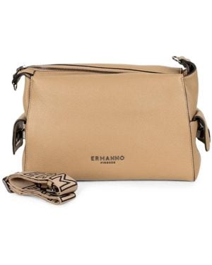 ERMANNO FIRENZE Logo-Print Pebbled Shoulder Bag - Natural