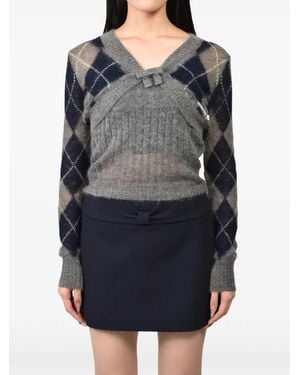 ShuShu/Tong Argyle-Knit Cropped Cardigan - Gray