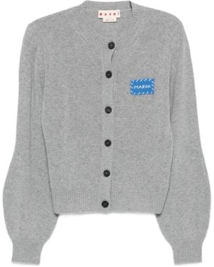 Marni Button-Fastening Logo-Patch Cardigan - Grey