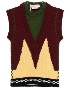Marni Intarsia-Knit V-Neck Jumper Vest - Black