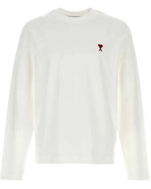 Ami Paris Cotton Longsleeves T-Shirt With Ami De Coeur - White