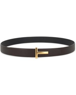 Tom Ford T-Buckle Grained Leather Belt - White