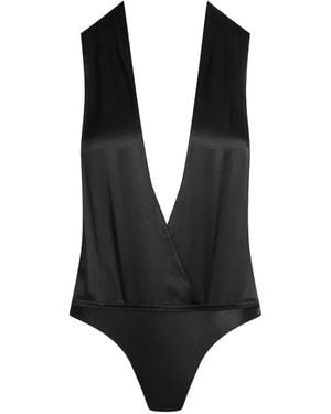 Maison Close V-Neck Silk Bodysuit - Black