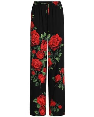Dolce & Gabbana Vanity Seidenhose Mit Rosen-Print - Rot