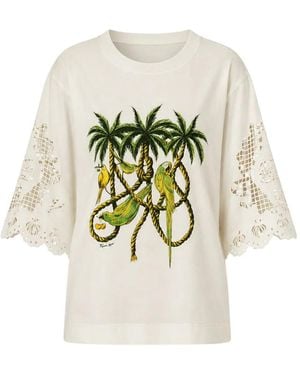 FARM Rio Ropes And Birds Richelieu Embroidered T-Shirt - White
