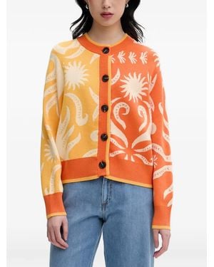 Never Fully Dressed Sun-Intarsia Button-Up Cardigan - Orange