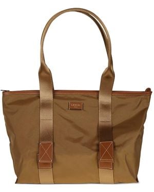 Lancel Logo-Plaque Leather-Trim Tote Bag - Brown