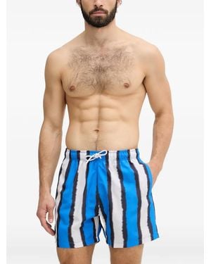 Emporio Armani Swim Shorts With Shaded Stripes Print - Blue