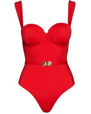 Noire Swimwear Belted Ruched Balconette Swimsuit - Red