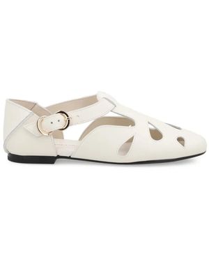 Frau Cut-Out Buckle-Fastening Ballet Flats - White
