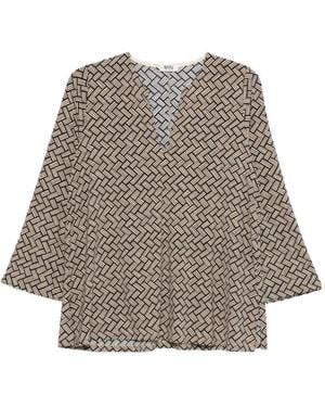 Siyu Geometric-Pattern V-Neck Blouse - Brown