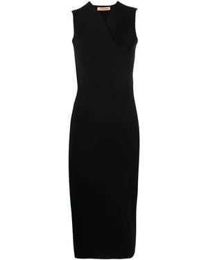 Yves Salomon Wrapped V-Neck Midi Dress - Black