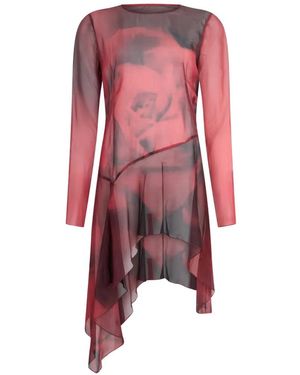 Alberta Ferretti Asymmetrical Floral-Print Mini Dress - Red
