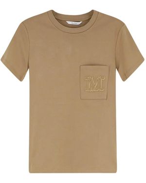 Max Mara Embroidered-Logo Patch-Pocket T-Shirt - Natural