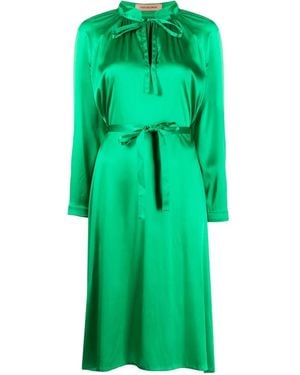 Yves Salomon Satin-Finish Tied-Waist Dress - Green