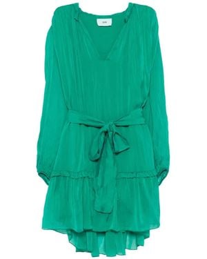 SOLOTRE V-Neck Belted Mini Dress - Green