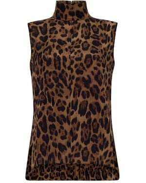 Adam Lippes Leopard-Print High-Neck Top - Brown