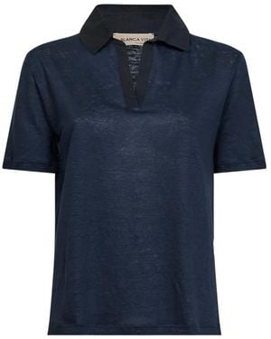 Blanca Vita V-Neck Polo-Collar Top - Blue