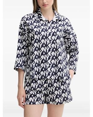 DKNY Pijama Con Logo Estampado - Azul