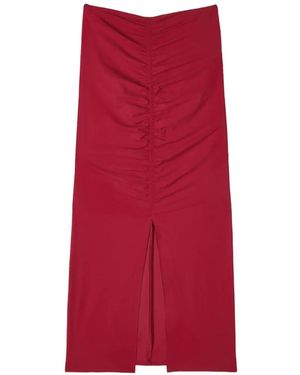 Patrizia Pepe Ruched Draped Midi Skirt - Red