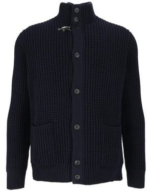 Fay Waffle-Knit -Hook Cardigan - Blue