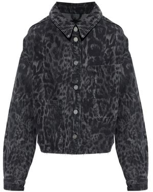 AllSaints Nicky Leopard-Print Denim Jacket - Black
