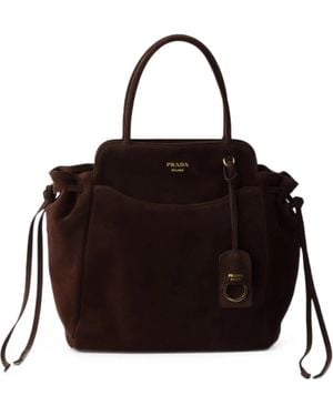 Prada Carry Medium Suede Bag - Black