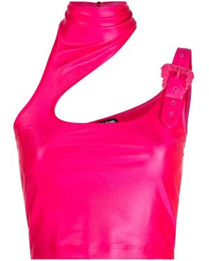 Versace Jeans Couture Baroque-Buckle Cropped Top - Pink